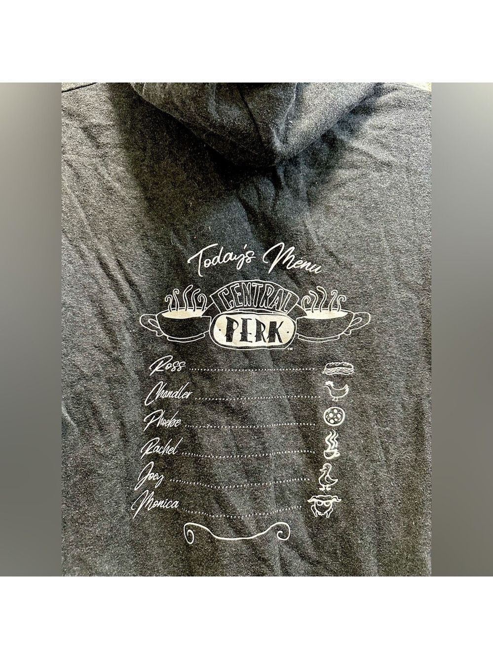FRIENDS Central Perk Character Menu Charcoal Kangaroo Pocket Hoodie